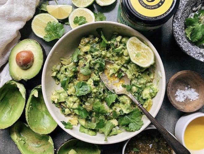 Prep step in homemade guacamole