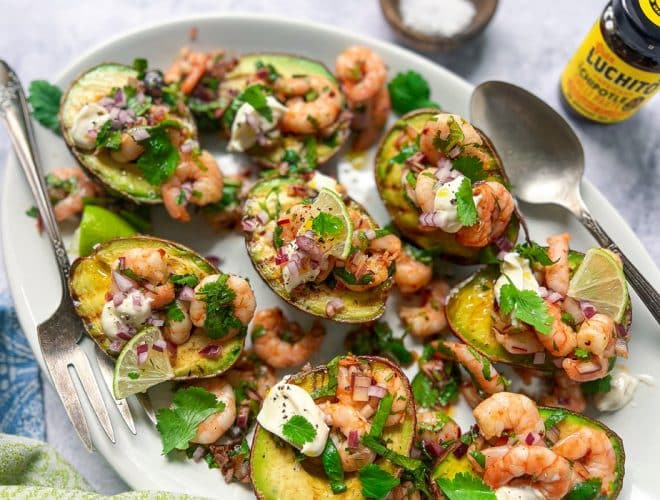 Grilled Avocado with Chipotle Prawns hero 1