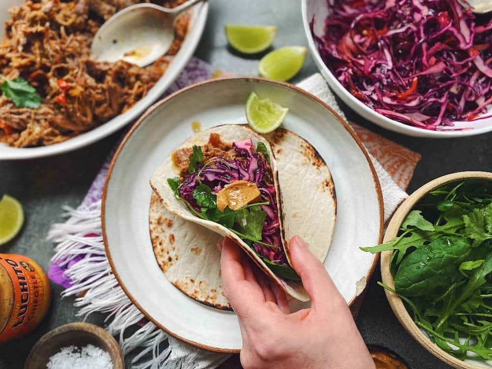 Pulled Pork Tacos With Red Cabbage Slaw