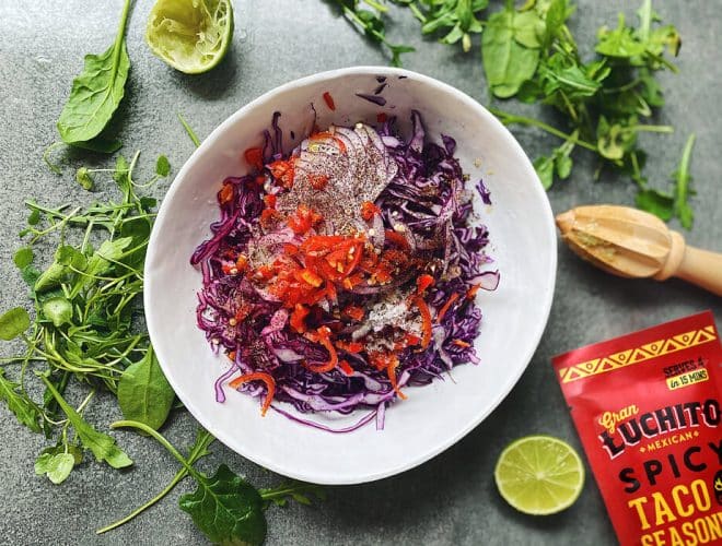 Pulled Pork Tacos With Red Cabbage Slaw prep landscape 4