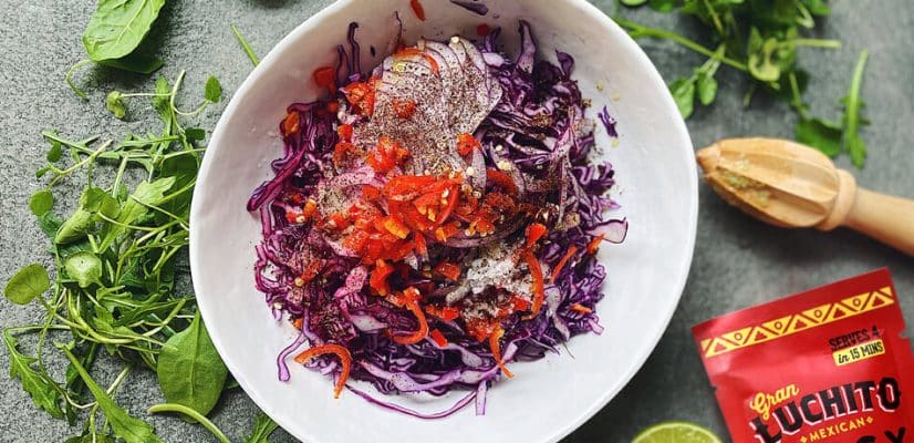 Pulled Pork Tacos With Red Cabbage Slaw prep landscape 4