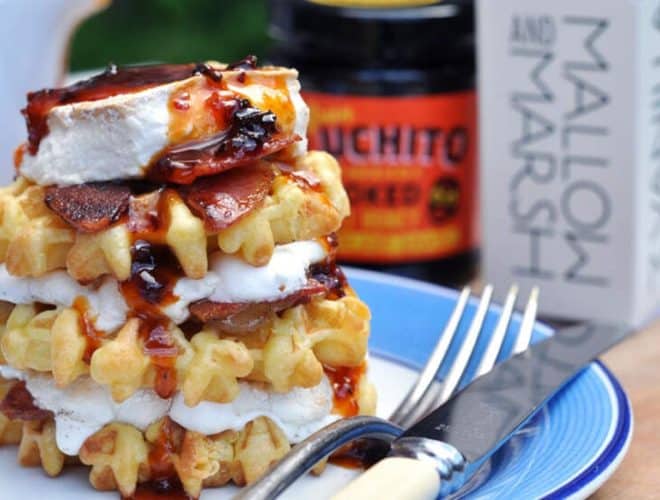 Marshmallow Waffles with Chipotle Honey and Bacon