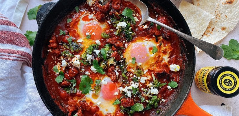 Mexican food with huevos Rancheros