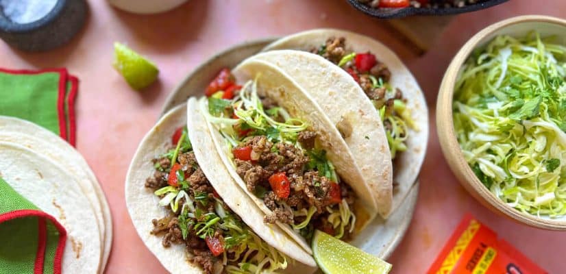 Easy Beef Tacos made using Medium Taco Seasoning and Soft Taco Wraps