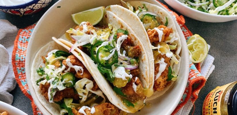 Mexican food with Fried Chicken Tacos