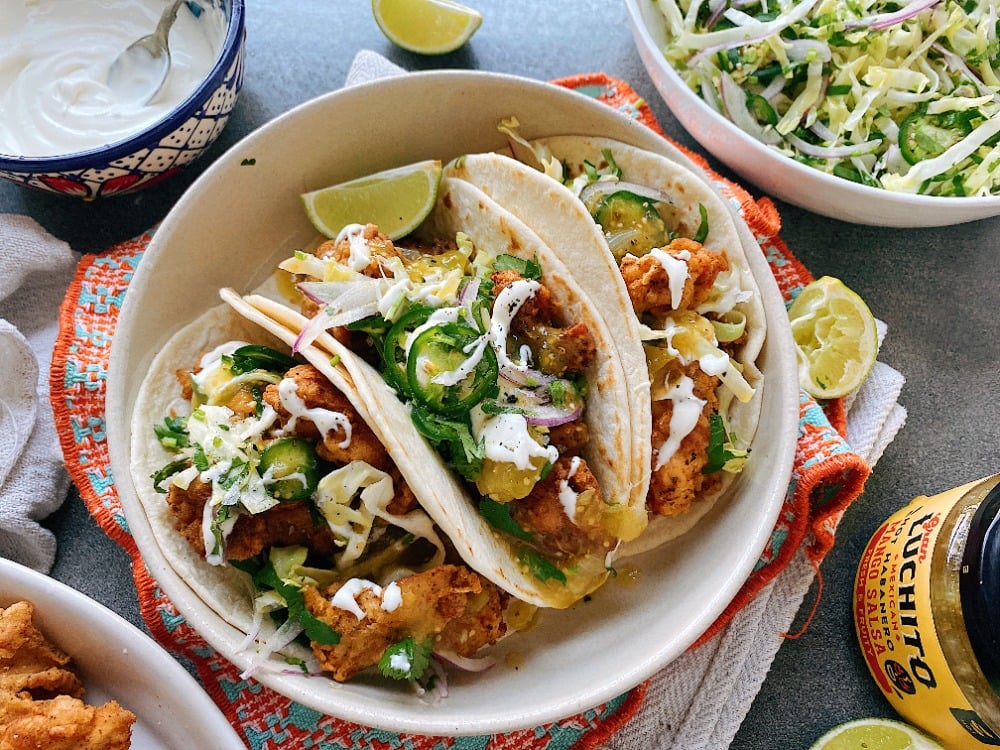 Mexican food with Fried Chicken Tacos