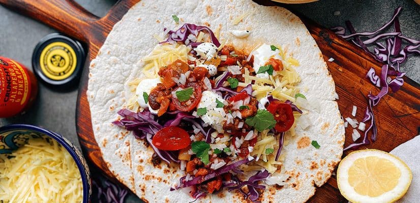 Mexican food with Chilli Con Carne Burrito