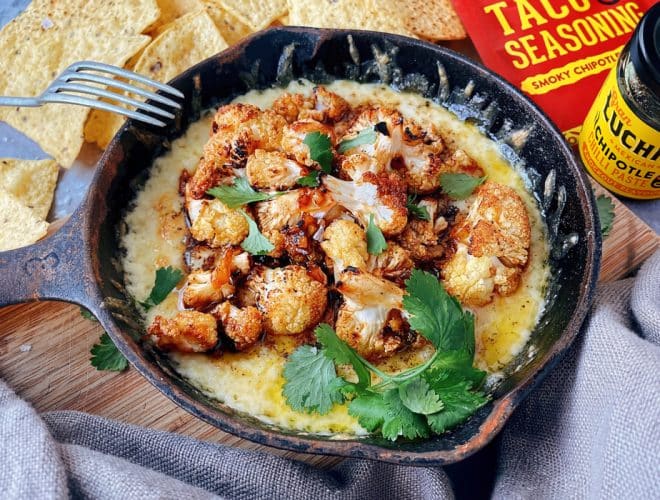 Quick Queso Fundido with Roasted Chipotle Cauliflower prep landscape 2
