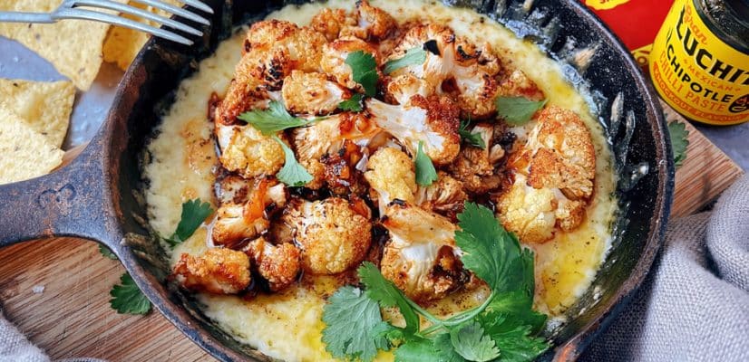 Quick Queso Fundido with Roasted Chipotle Cauliflower prep landscape 2