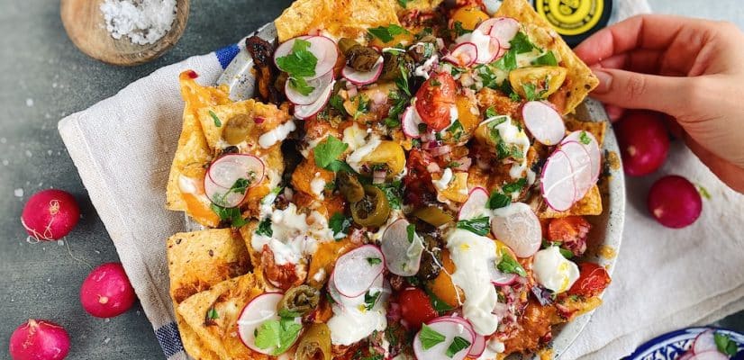 finished dish of chicken nachos, Mexican Recipes