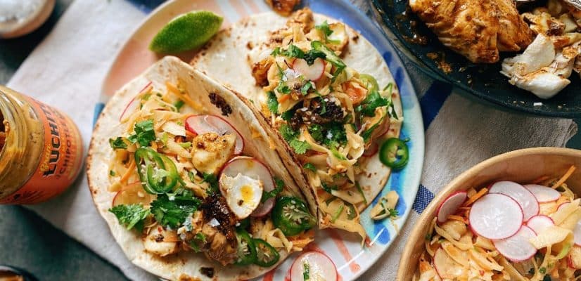 Mexican food with Fish Tacos finished dish, Taco Recipes