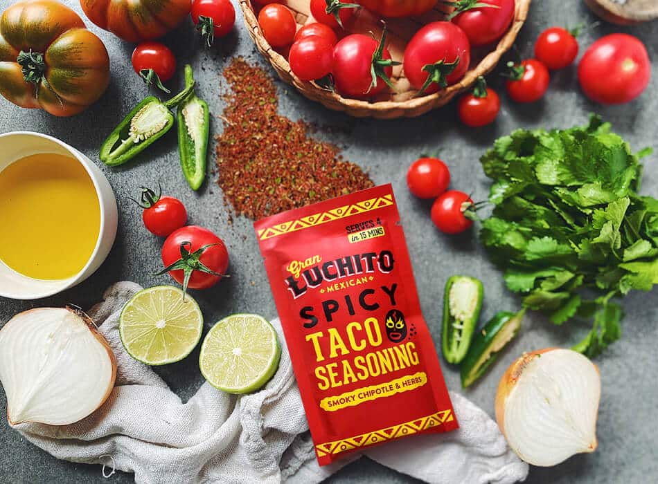 Pico de gallo ingredients including spicy taco seasoning
