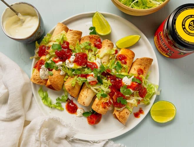 Air Fryer Taquitos finished dish