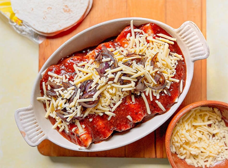 Steak Enchiladas prep step - Valentine's Day Menu