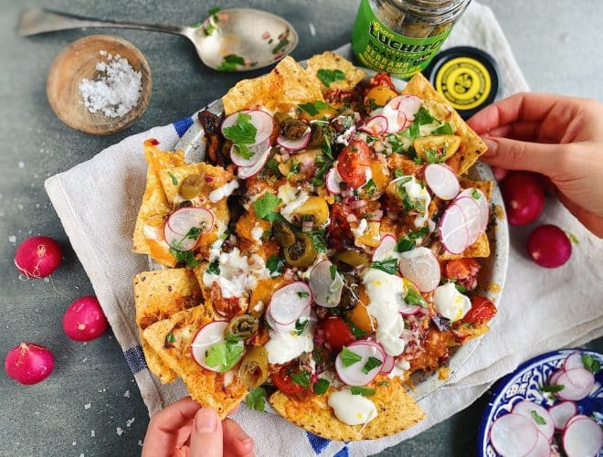 finished dish of chicken nachos, Mexican Recipes