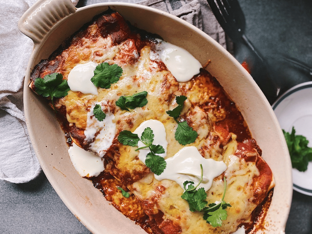 Chorizo Enchiladas With Winter Veg finished dish