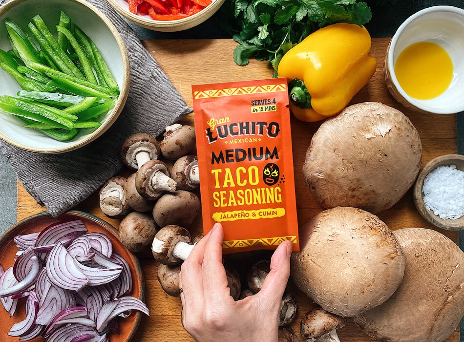 Mushroom Fajitas with Gran Luchito Medium Taco Seasoning