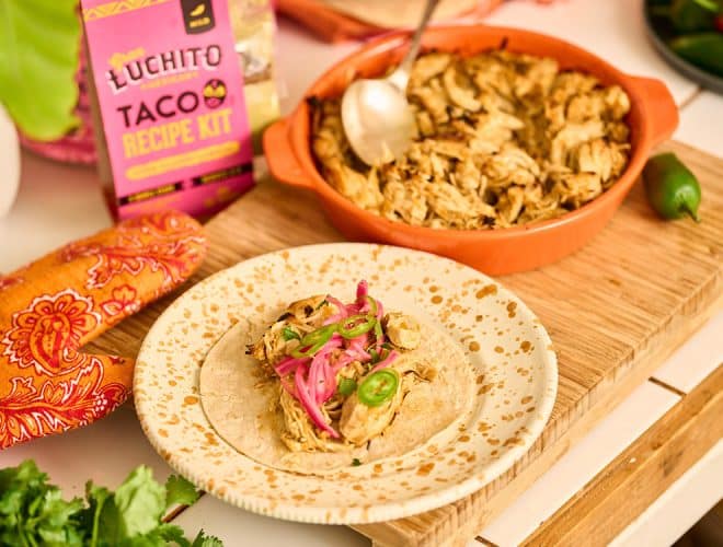 Oven baked shredded chicken carnitas tacos