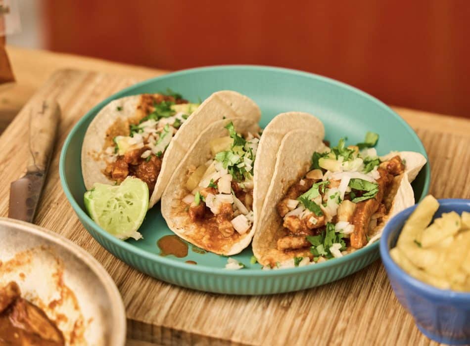 Al pastor finished tacos